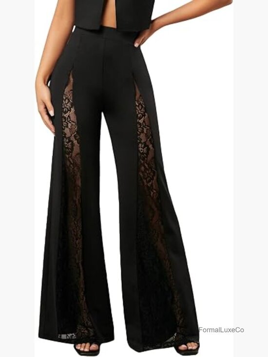 Pants - High Waisted Flare Leg Dressy Loose Pants